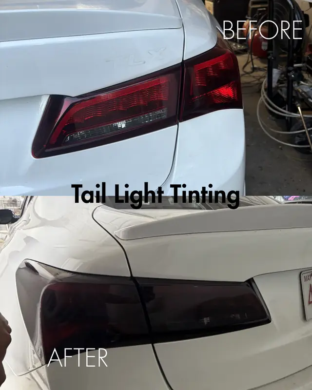 Before and after of tail light tinting on an Acura TLX